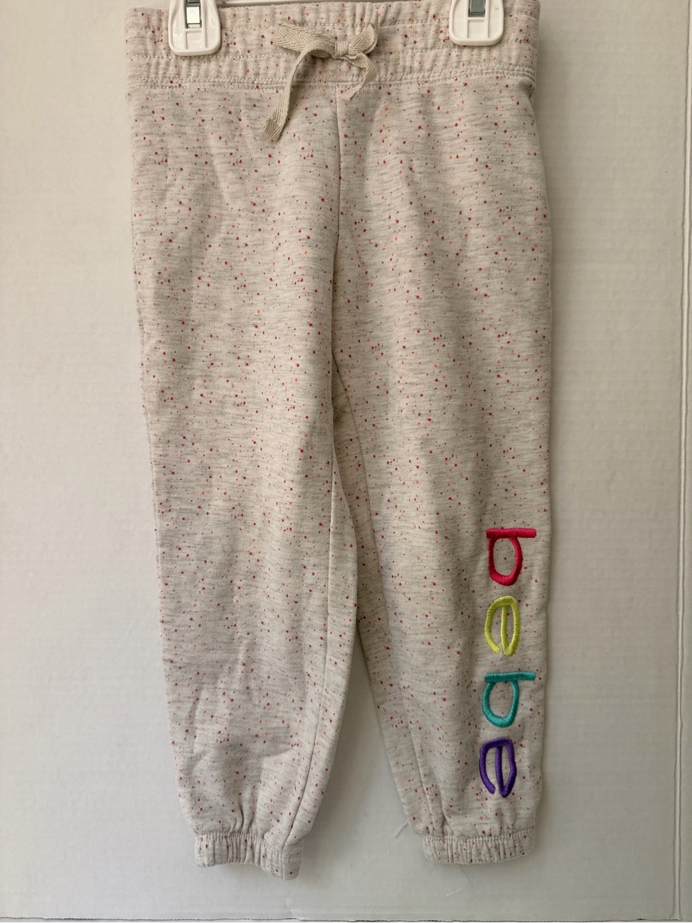 bebe Cream Speckled Joggers with Rainbow Embroidered Logo